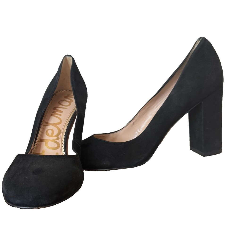 Sam Edelman Black Block Heel Pumps Suede Leather Size 9.5 Classic Chic